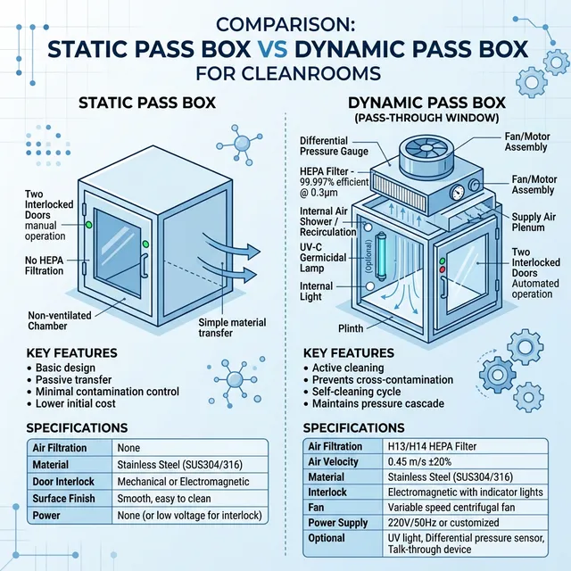 So sánh cấu tạo static pass box và dynamic pass box có HEPA