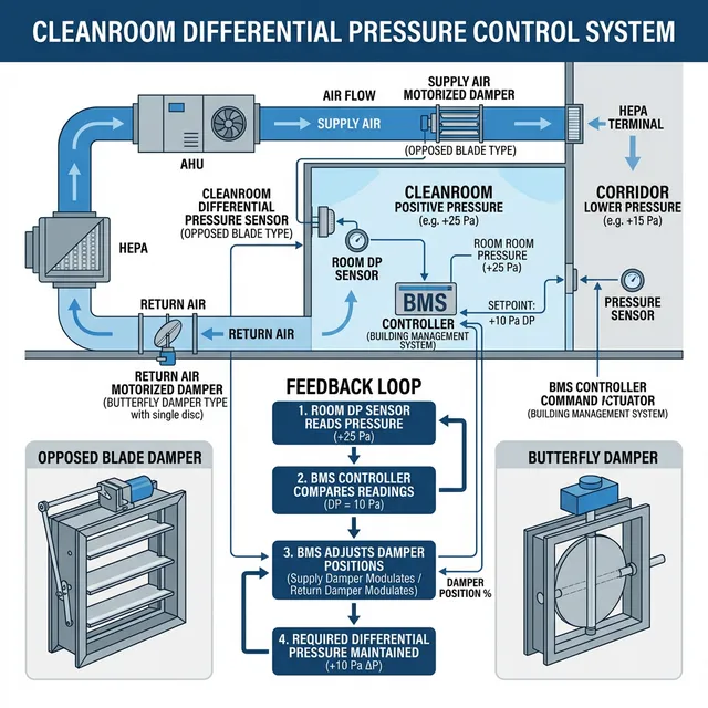 Nguyên lý hoạt động của damper điều khiển chênh áp phòng sạch kết nối BMS