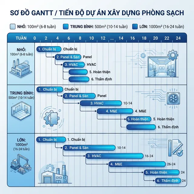 Timeline dự án thi công phòng sạch theo quy mô nhỏ, trung bình và lớn