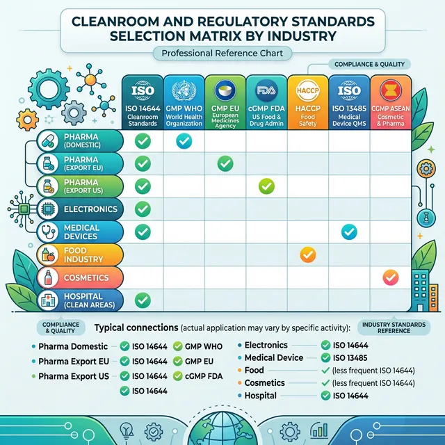 Ma trận lựa chọn tiêu chuẩn phòng sạch theo ngành công nghiệp