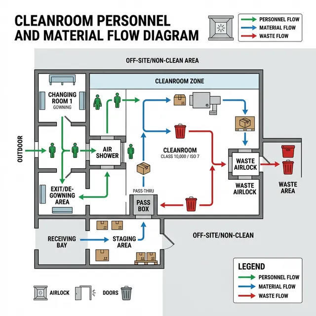 Sơ đồ luồng di chuyển trong phòng sạch - luồng người, nguyên vật liệu và chất thải